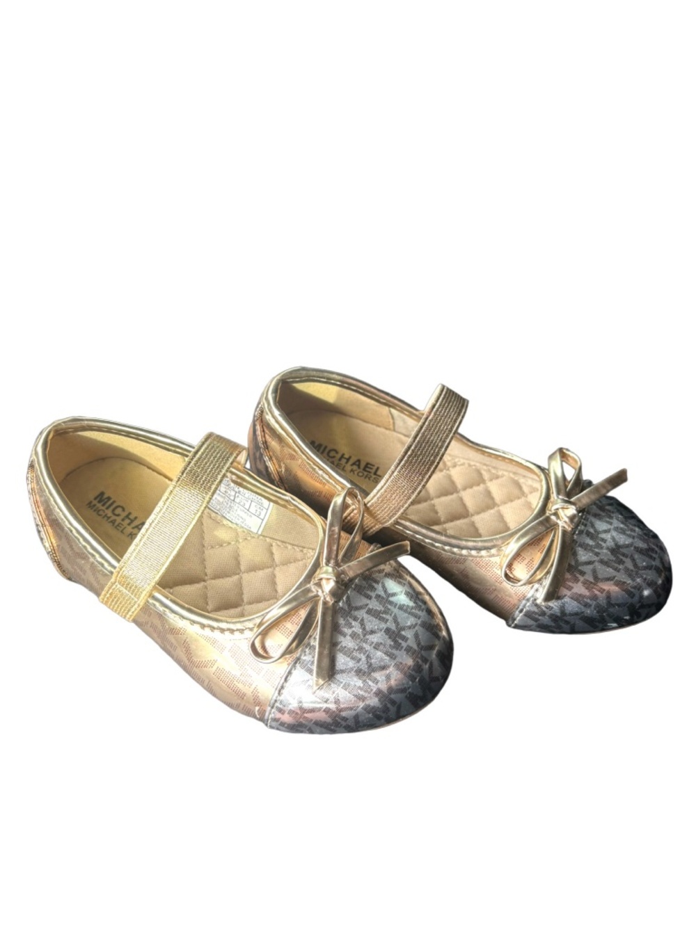 Michael Kors Girls' Kenya Lock ballet flats gold metallic mary Jane shoe Size 7